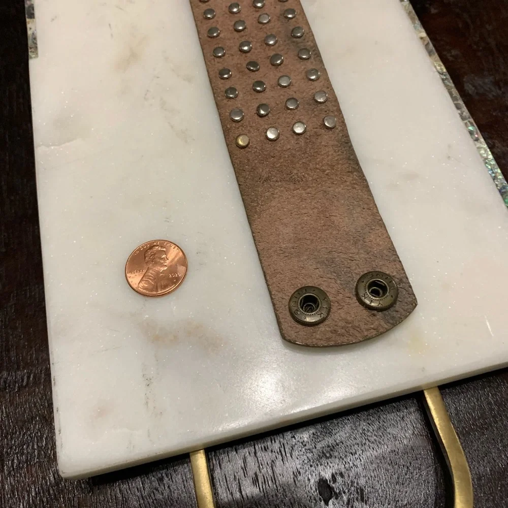 Brown leather cuff bracelet with brown rhinestones